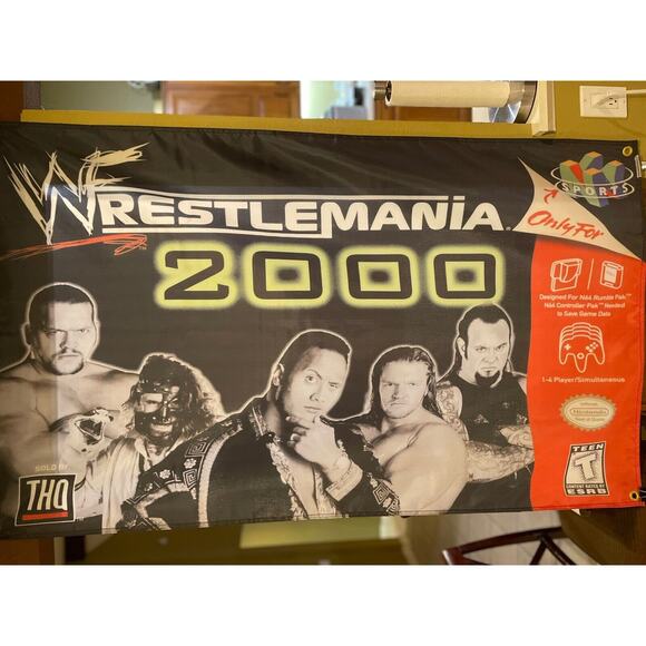 WWF Wrestlemania 2000 Nintendo N64 5ft Flag Banner Poster 1999 64 THQ WWE Rock